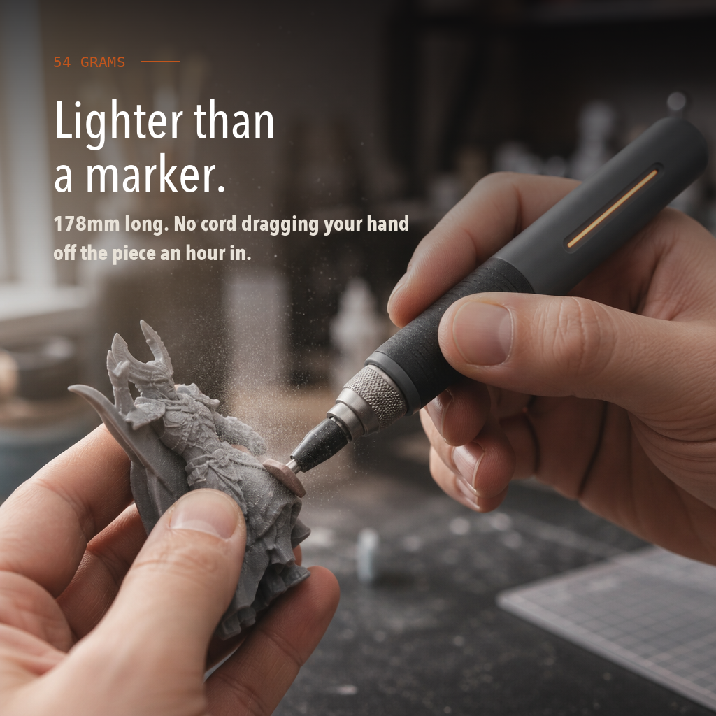 54 grams, lighter than a marker