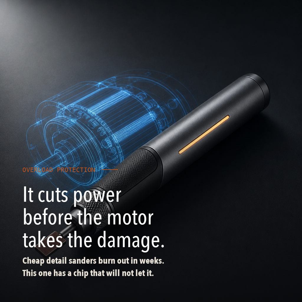 Overload protection cuts power before the motor takes damage